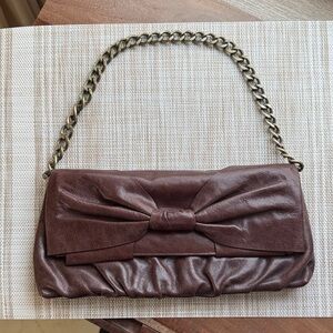 HOBO Dark Brown Leather Clutch with Chain Strap